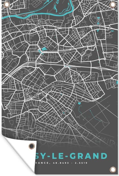 Muurdecoratie Kaart – Stadskaart – Noisy-le-Grand - Plattegrond – Frankrijk - 120x180 cm - Tuinposter - Tuindoek