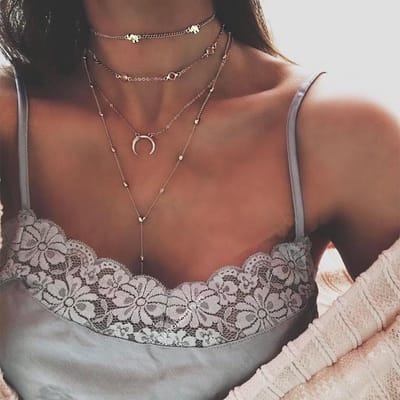 Bohemian Meerlaagse Kettingen Voor Vrouwen Maan Kruis Boom Ster Hanger Kettingen Statement Choker 2020 Boho Mode Sieraden brown