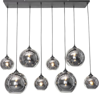 QAZQA sandra - Art Deco Grote hanglamp voor boven de eettafel | in eetkamer - 8 lichts - L 1400 mm - Zwart - Woonkamer | Slaapkamer | Keuken