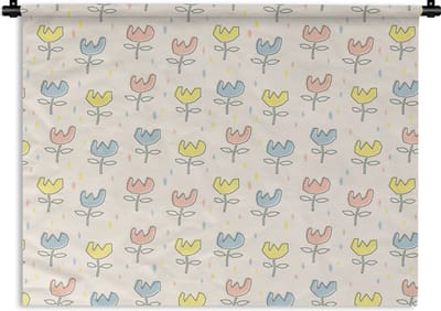 Wandkleed - Wanddoek - Bloemen - Pastel - Geboorte - 120x90 cm - Wandtapijt