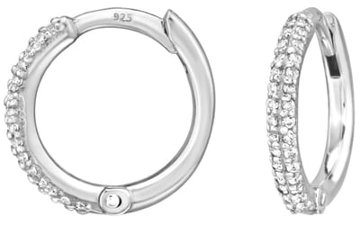Joy|S - Zilveren oorringen - 12 mm / 1.6 mm - zirkonia setting - klap scharnier sluiting - sterling zilver 925 - oorbellen - t43