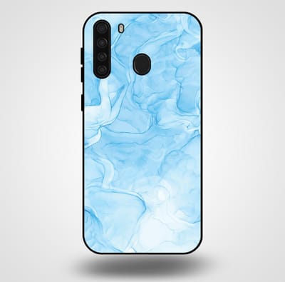 Smartphonica Telefoonhoesje voor Samsung Galaxy A21 met marmer opdruk - TPU backcover case marble design - Lichtblauw geschikt voor Samsung Galaxy A21