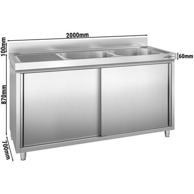 GGM Gastro Spülschrank PREMIUM - 2000x700mm - mit 2 Becken rechts Zilver
