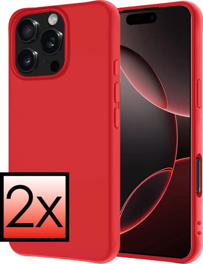 Hoesje - 2 Stuks - Geschikt voor Apple iPhone 16 Pro - Sterk & Shockproof - Case Siliconen - Back Cover - Telefoon Hoes - Rood