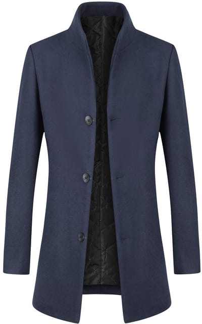 ALLTHEMEN Heren Dikke Standkraag Enkelrijig Effen Middellange Winterjas - Slanke Pasvorm Warm Jasje - XS