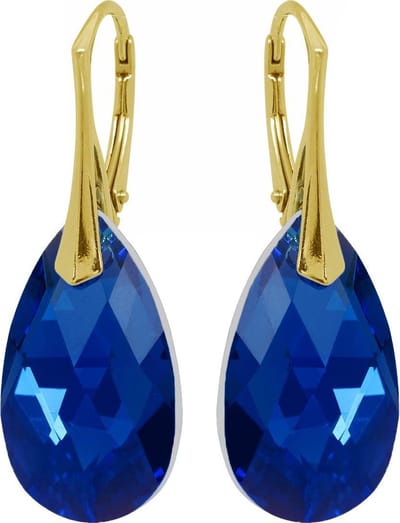 DBD - Goud Vergulde Zilveren Oorbellen - Swarovski Kristal Elements - Druppel - Capri Blue- 22MM - Anti Allergisch