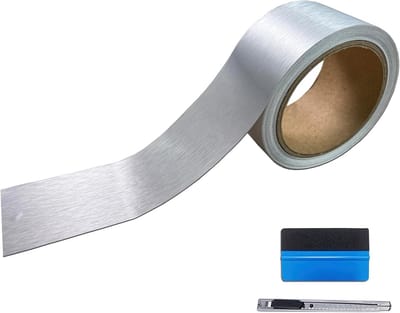 Compleet Vinyl Kit voor Zwart Chrome Raambehandeling en Deurdrempel - 5cm x 900cm, Inclusief Gereedschap en Brushed Silver Afwerking