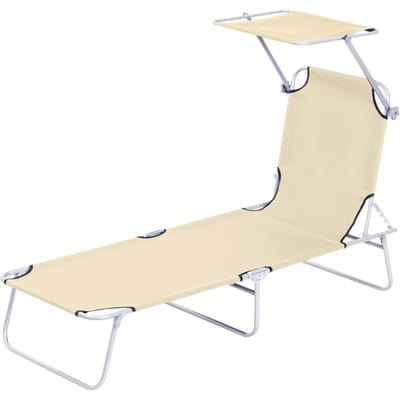 ligbed - inklapbaar - met zonnedak - 4 standen - beige