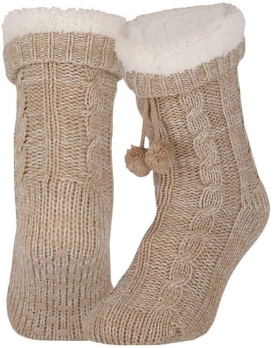 Apollo Fleece huissokken/slofsokken - dames - beige - warme voering - comfortabel - gebereid 37-42
