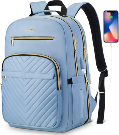 Dames Rugzak voor Laptop met USB, Schooltas voor Meisjes en Vrouwen, 17,3 inch, Lichtblauw