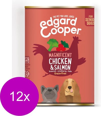 Edgard & Cooper Blik Chicken Salmon Senior - Hondenvoer - 12 x Kip Zalm Broccoli 400 g Graanvrij