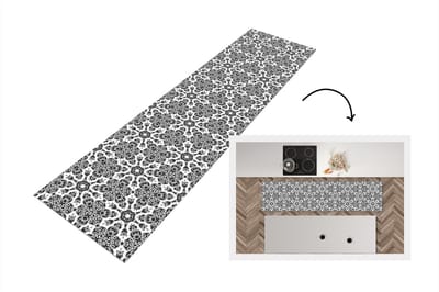 Keukenloper - Loper keuken - Patronen - Zwart Wit - Mandala - 200x50 cm - Keukenloper vinyl