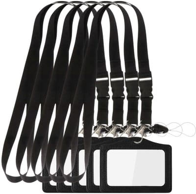 Fako Bijoux - 5x Zwart Keycord + Badgehouder Kunstleer - Sleutelkoord - Badgehouder Horizontaal - 51cm - 20mm - Zwart