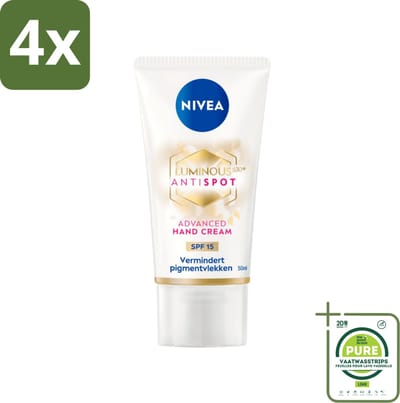 NIVEA - Handcrème - Luminous630 Tegen Vlekken - SPF 15 - Tegen pigmentvlekken - Voor jonger ogende handen - 50 ml - Voordeelverpakking - 4 stuks - Nivea handcrème - Anti-pigmentvlekken