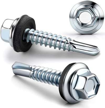 130 stuks, zelftappende schroeven met afdichtring, 4,8 x 35 mm, dakschroeven met afdichtring, zilver, msymsyu verzinkt koolstofstaal, spenglerschroeven voor metalen