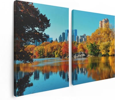 Artaza Canvas Schilderij Tweeluik Central Park In New York Tijdens De Herfst - 120x80 - Foto Op Canvas - Canvas Print