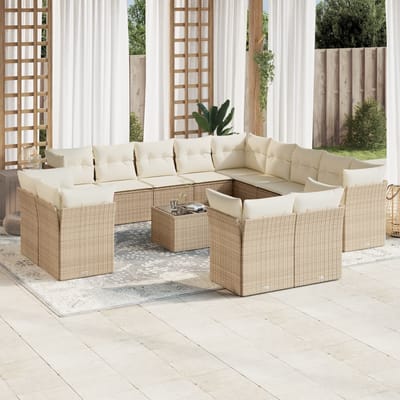 vidaXL - 14-delige - Loungeset - met - kussens - poly - rattan - beige
