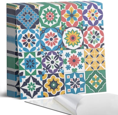 Coloray Plaktegels - Geruite mozaïekpatronen Portugese Tegels - 30 cm x 30 cm - Groente Plaktegels - 9 stuks - Vierkant PVC Tegels - Plaktegels Keuken - Zelfklevende Vloertegels - Vinyltegels Vloer Zelfklevend - Zelfklevende Tegels