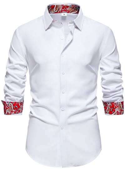 ALLTHEMEN Mannen Bloemetjes Patchwork Overhemd - Slank Passend Lange Mouwen - S