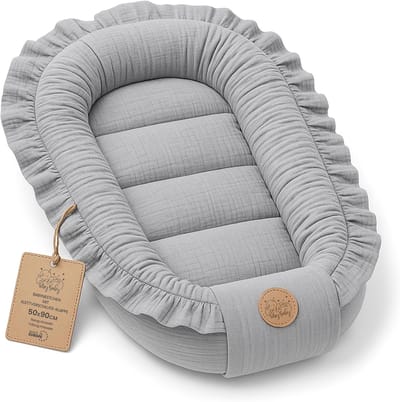 Babynestje Bedverkleiner - Baby Cocoon Wieg - Veilige Slaapplek - Aanpasbare Grootte - 90x50 cm - Grijs