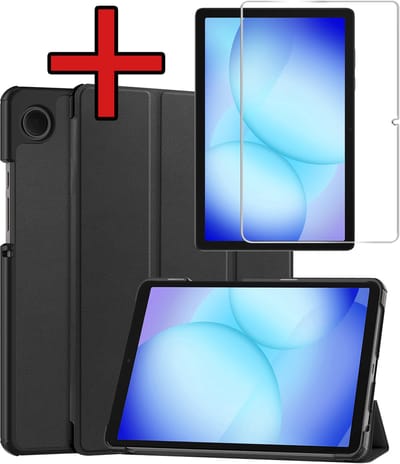 Hoesje - Geschikt voor Samsung Galaxy Tab A11 Plus / A9 Plus - Met Screenprotector - Hardcover Book Case - Trifold Bookcase Hoes - Hard Cover - Tablethoes - Zwart