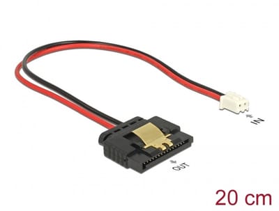 Delock Cable Power 2 pin female > 1 x SATA 15 pin receptacle (5 V) metal clip 20 cm