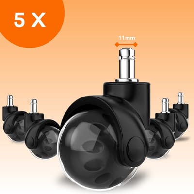 FLOOQ Bureaustoel Wielen Bal 11mm - Zwenkwielen - Set van 5 - Flavie - Zwart