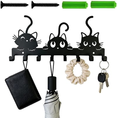 Houten Sleutelhanger met 7 Haakjes en Plank voor Sleutels en Post, Ideaal voor Entree, Hal en Woonkamer