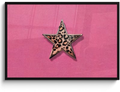Poster in lijst - Fotolijst 120x80 cm - Posters - Ster - Luipaard - Print - Roze - Posterlijst zwart - Decoratie - Wanddecoratie woonkamer - Muurdecoratie slaapkamer