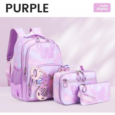 3 STKS Kinderen Schoolrugzak voor Meisjes Kinderen Schooltas Set Vlinder Boekentas met Lunchbox Etui Schattige Leerling Rugzak