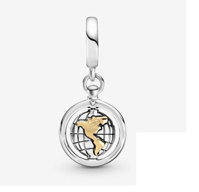 Fler® | Bedels | Past op populaire bedel armbanden (standaard-3mm) | armbandbedel | Reizen bedel | Wereldbol | You mean the world to me | Hangbedel Charm | Zilver | 925 Sterling Zilver | Emaille zwart en goud | Kerstcadeau | Valentijnsdag kado