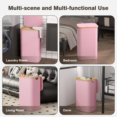Ruime wasmand 100 liter met deksel en afneembare zakken – roze