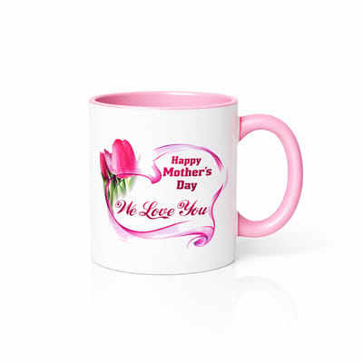 Happy Mother's Day We Love You Koffiemok - 330ml - Roze Wit Keramische Mok - Moederdag Cadeau