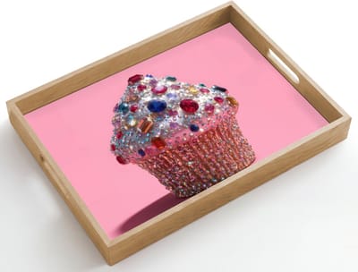 Dienblad hout 50x35 cm - Schootdienblad - Cupcake - Kleurrijk - Edelstenen - Borrelplank rechthoek - Plateau dienbladen
