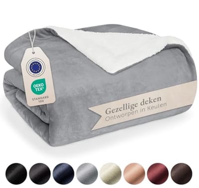 Fluffy Sherpa Dekentje - Hoogwaardige Fleece Deken voor de Bank of Slaapkamer, 130 x 150 cm, Grijs