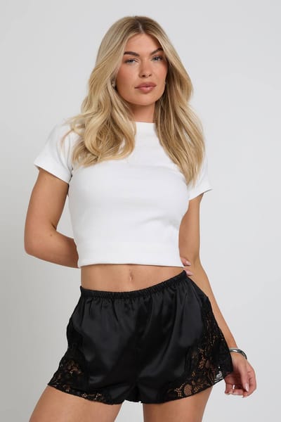 boohoo Dames Satijnen Runner Short Met Kanten Bies | Zwart | Maat: 36