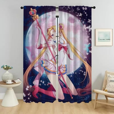 Sailormoon Gordijnen voor Slaapkamer Woonkamer Gordijn Shades Halloween Decoratie Huis Interieur Gordijnen 2 Stuks Scheidingswand Kind W50xH70cmx2pcs-CL
