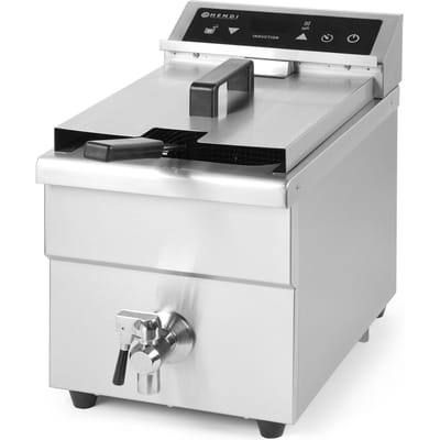 HENDI Inductie friteuse – 8 liter – met aftapkraan – roestvast staal – lichtgrijs