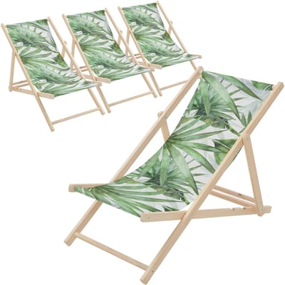 Set van 4 houten tuinligstoelen in palmgroen en wit opvouwbare strandstoel Strandstoel Ligstoel Relaxligstoel