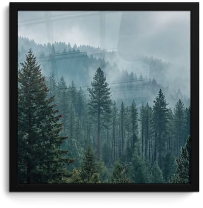 Poster in lijst - Fotolijst 40x40 cm - Posters - Naaldwoud - Bergen - Mist - Posterlijst zwart - Decoratie - Wanddecoratie woonkamer - Muurdecoratie slaapkamer