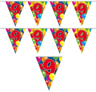 9 jaar Leeftijd versiering vlaggenlijn - 2x - vlaggetjes - verjaardag - 10 meter - plastic