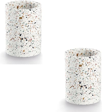 Zeller Tandenborstel beker/houder - 2x - wit - terrazzo design - keramiek - rond - 8 x 11 cm