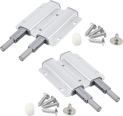 Deurdranger met Magnetische Drukmechanisme voor Kasten en Meubels - 2 Stuks, Aluminium, Zilver