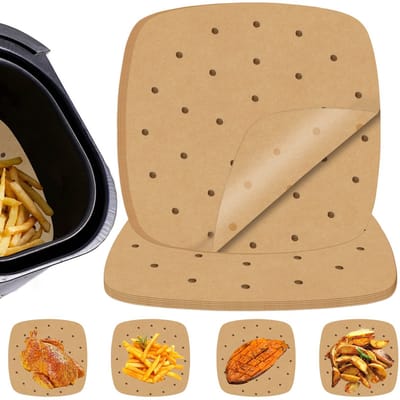 200 Stuks – Airfryer bakpapier - 20x20CM (LxB) - Vierkant Ongebleekt Parchmentpapier – Airfryer Wegwerpbakjes - Bakken en Stomen - 200 Stuks