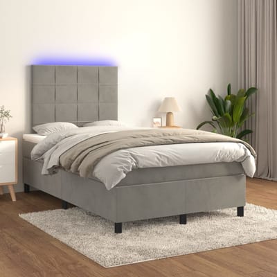 vidaXL - Boxspring - met - matras - en - LED - fluweel - lichtgrijs - 120x200 - cm