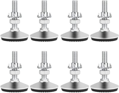 Verstelbare meubelpoten met RVS schroef, hoogte M10 x 50 mm, antislip rubberen voet en T-moer, set van 8 voor optimale stabiliteit