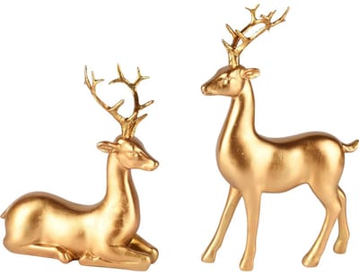 Dekoratief | Hert staand/liggend, goud, resina, 17x7x30cm, set van 2 stuks | A255203