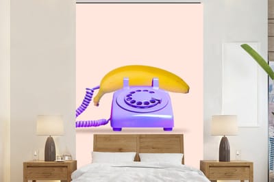 Fotobehang - Banaan - Telefoon - Paars - Geel - 200x300 cm - Behang - Foto behang