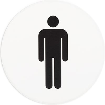 Wc bordje – Man – Rond – Acrylaat - Wit met Zwart – 10 x 10 cm – Toilet bordje – Deurbord – Zelfklevend