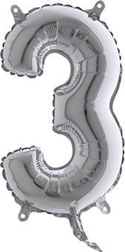 Folieballon - Cijfer 3 - Zilver - Grabo balloon - 35cm